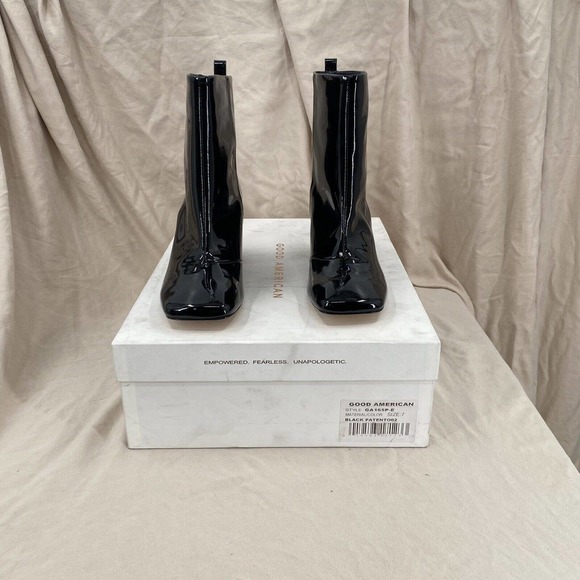 Good American Ankle Boot Women's 7 Black Patent Leather Square Toe Square Heel - Picture 3 of 8
